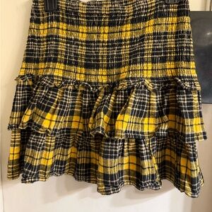 Yellow and Black Plaid Ruffle Skirt